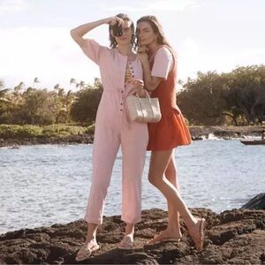 NWT MADEWELL Linen Blend Puff Sleeve Tassel Tie
Jumpsuit Blush Pink